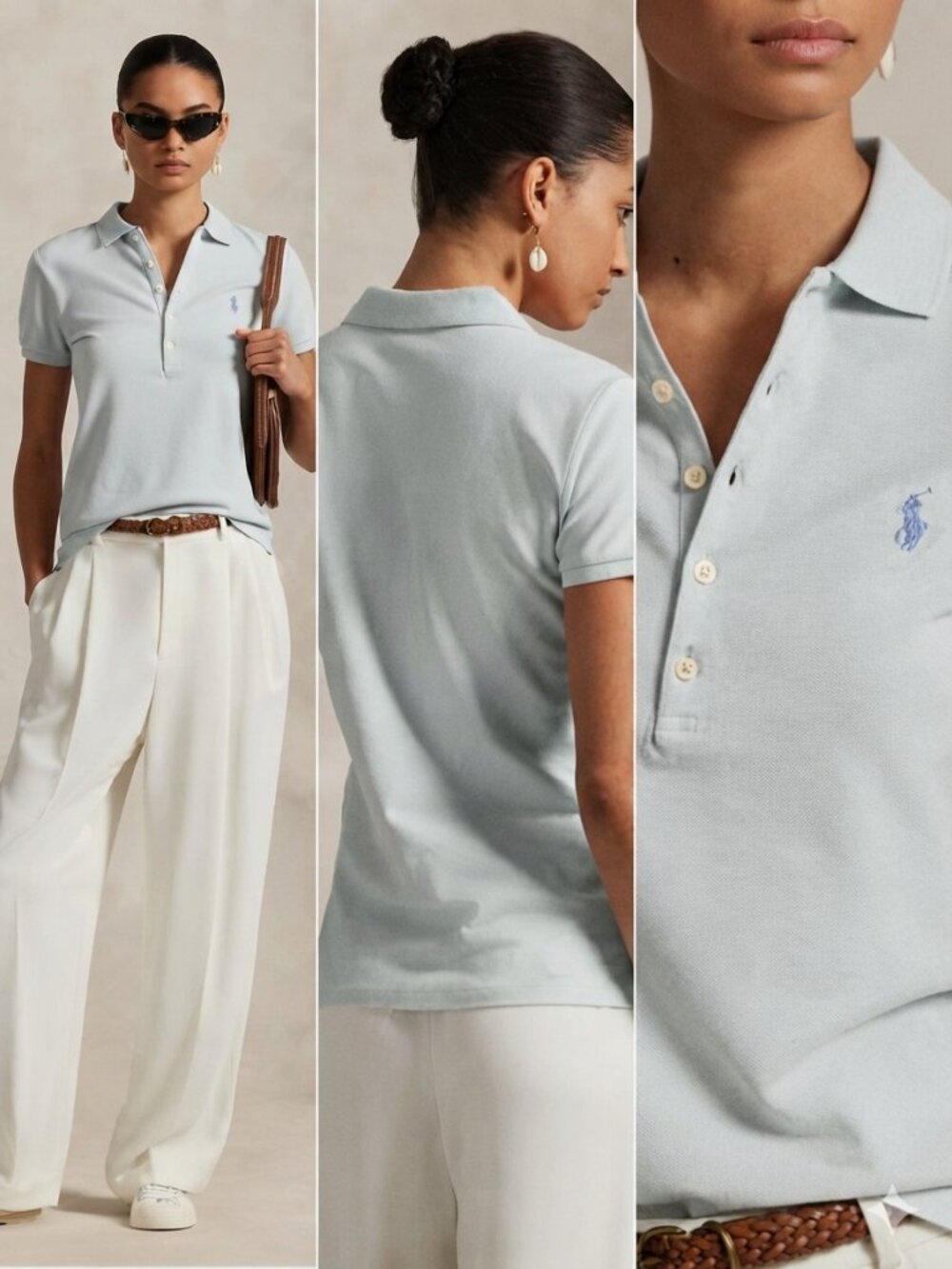 Ralph Lauren Sport Classic Fit Women's Short Sleeve Polo Shirt Light Blue M